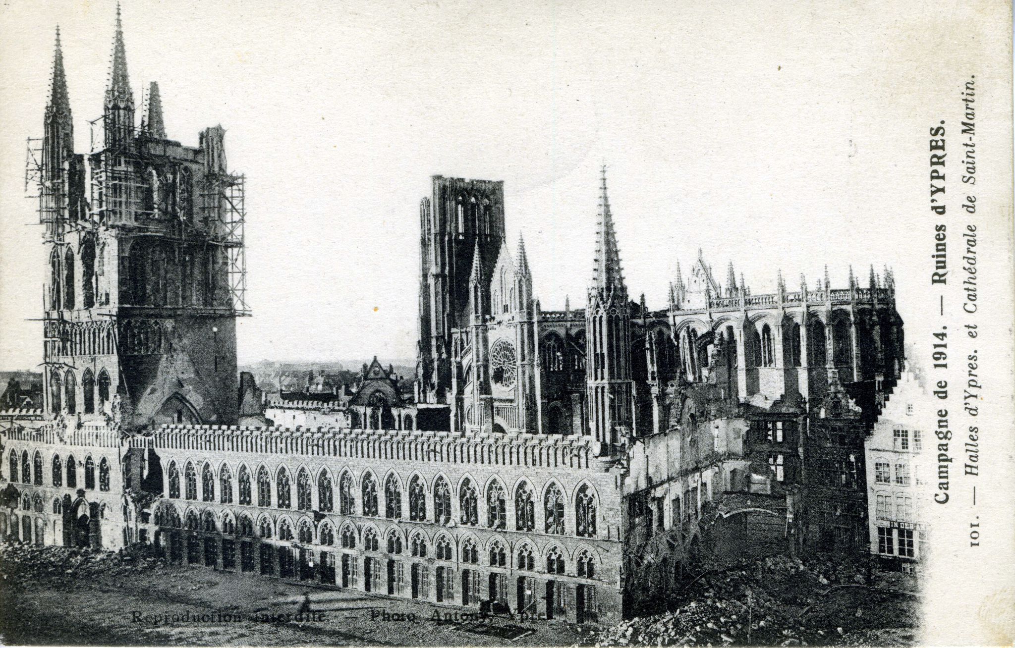 Campagne de 1914, ruines d'Ypres, cathédrale de saint-Martin