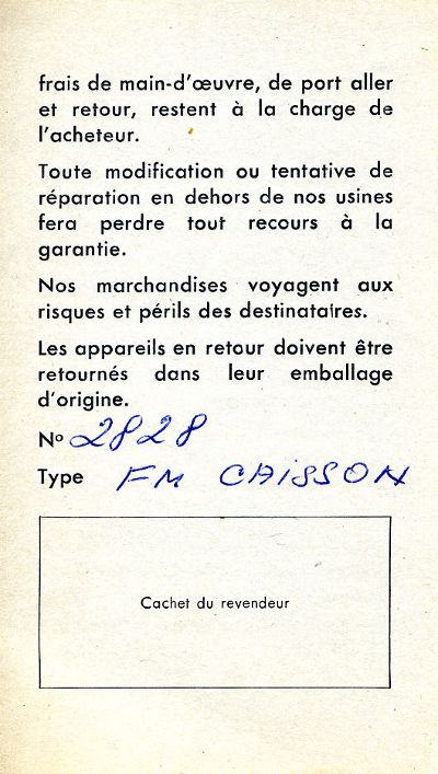 Caisson Esart, fiche garantie 2