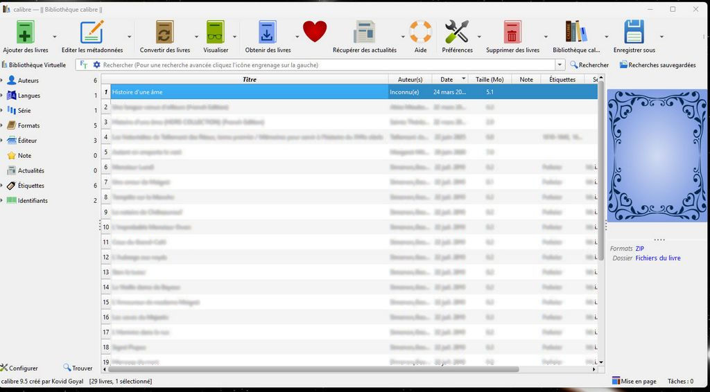 Calibre, paramètres 1