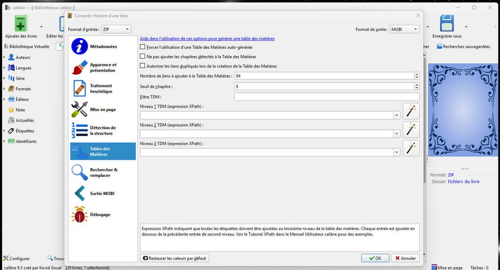 Calibre, paramètres 3