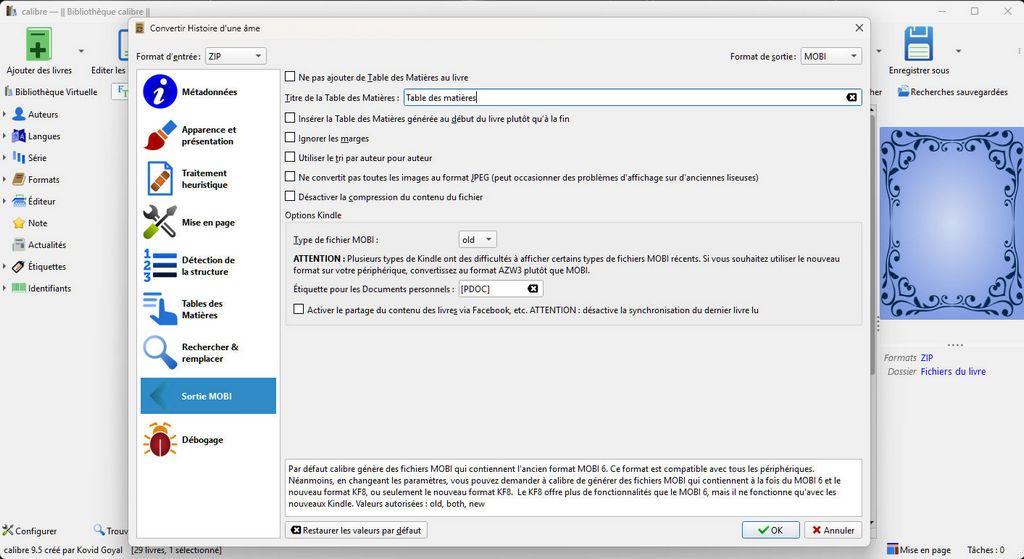 Calibre, paramètres 4